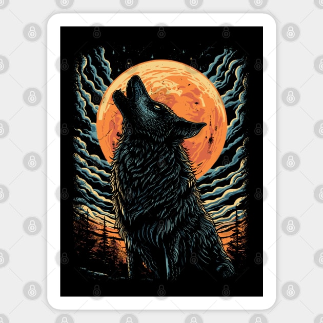 Howling wolf at the moon Magnet by Yopi